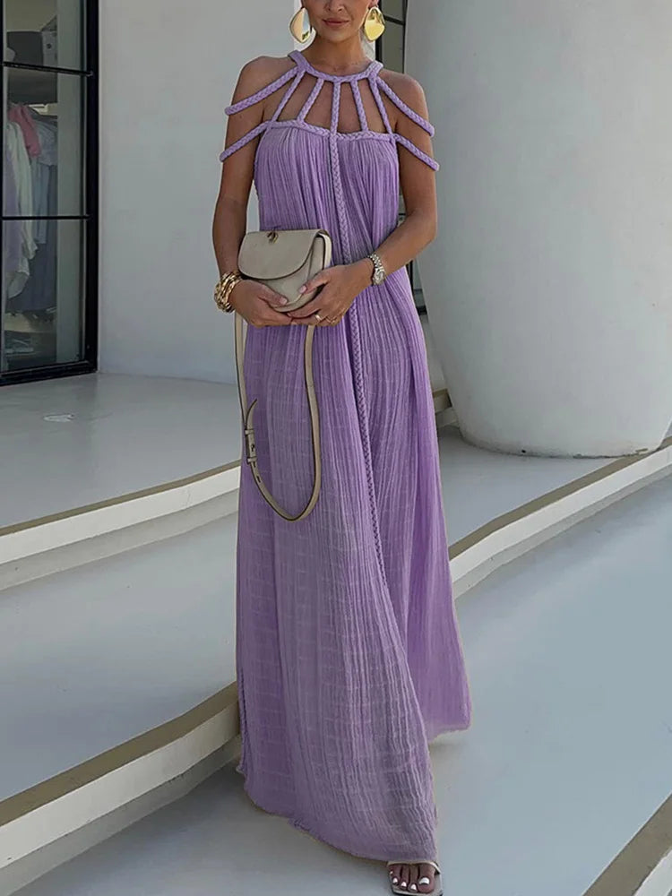 Lorine | Robe Maxi Drapée en Lin Tressé