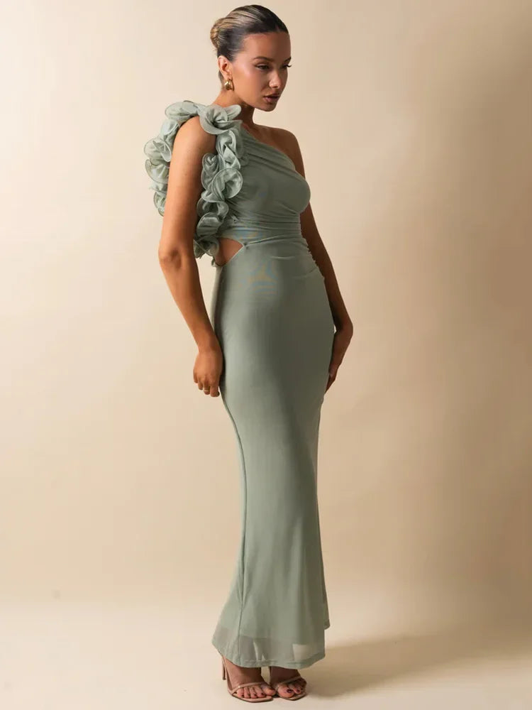 Léane | Robe Asymétrique Fleurie & Allure Sculptante