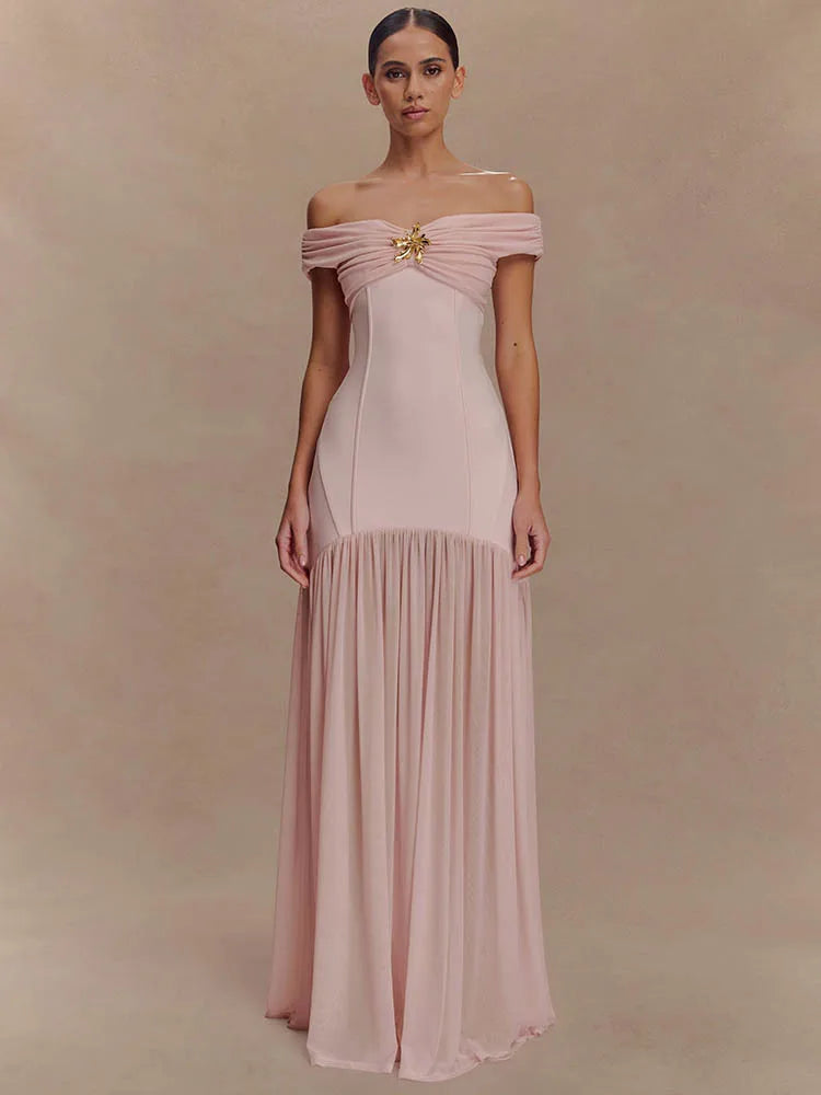 Selene | Robe Épaule Dénudée & Drapé Royal