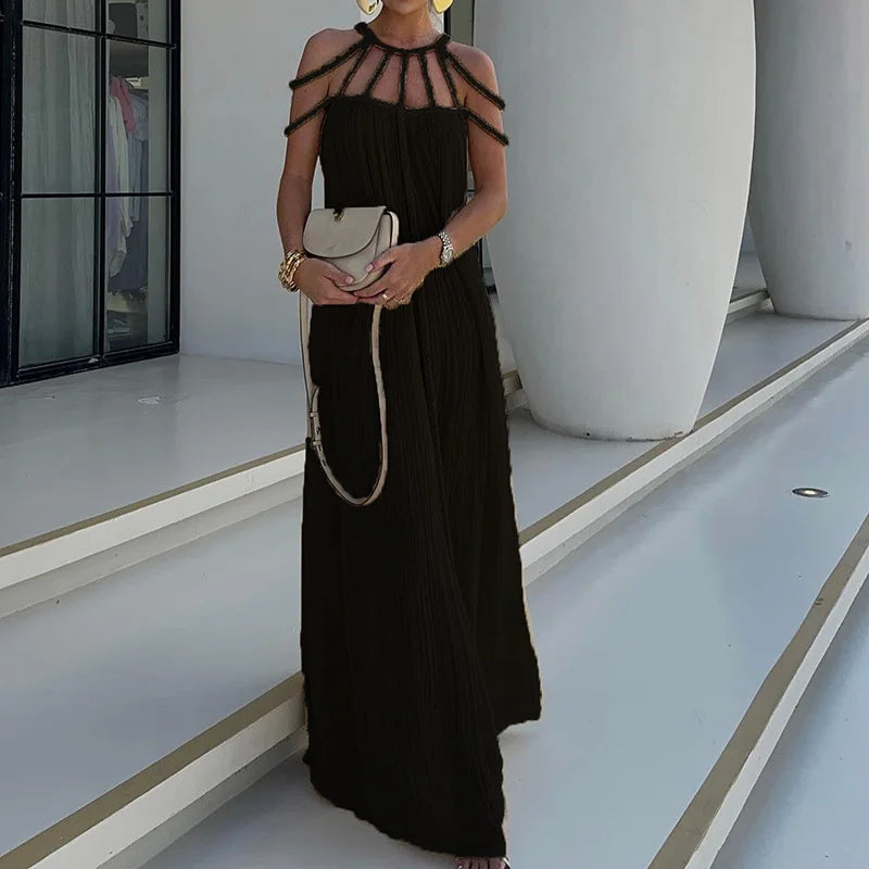 Lorine | Robe Maxi Drapée en Lin Tressé