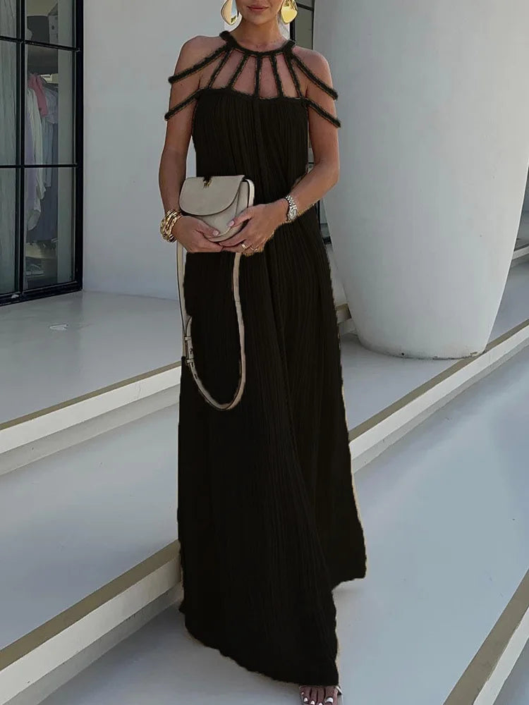 Lorine | Robe Maxi Drapée en Lin Tressé