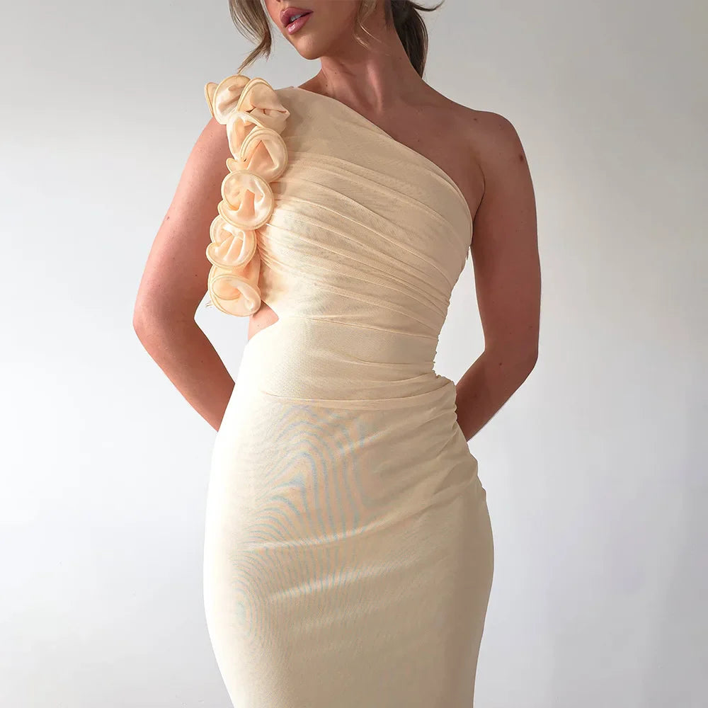 Léane | Robe Asymétrique Fleurie & Allure Sculptante