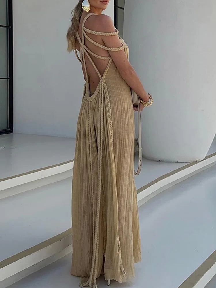 Lorine | Robe Maxi Drapée en Lin Tressé