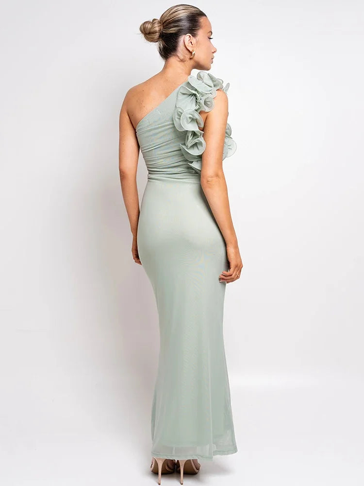 Léane | Robe Asymétrique Fleurie & Allure Sculptante