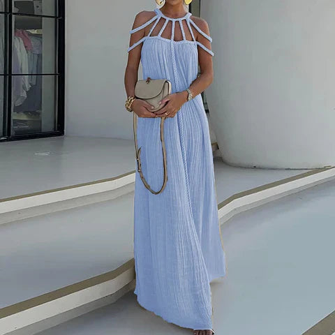 Lorine | Robe Maxi Drapée en Lin Tressé