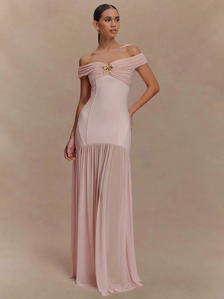 Selene | Robe Épaule Dénudée & Drapé Royal