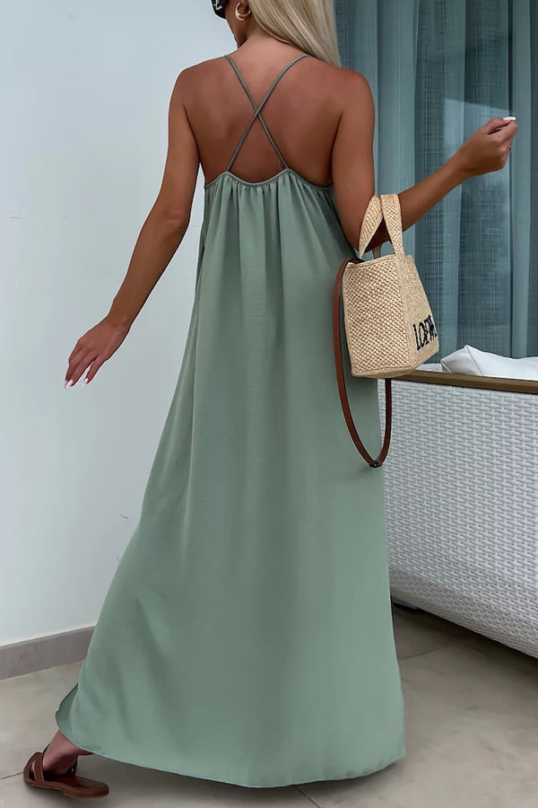 Myriam | Robe Maxi Unie Dos Nu à Bretelles
