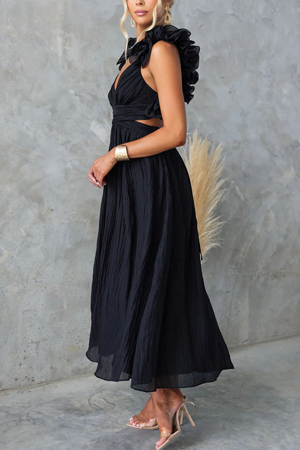 Clarisse | Robe Maxi Fleurie à Volants et Lacets au Dos