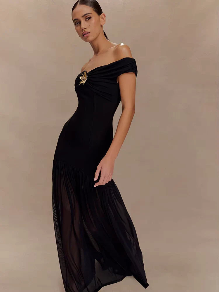 Selene | Robe Épaule Dénudée & Drapé Royal
