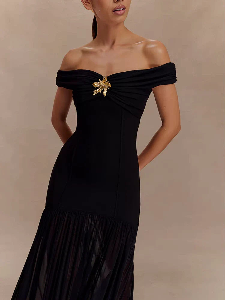Selene | Robe Épaule Dénudée & Drapé Royal