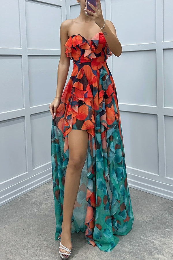 Noélie | Robe Maxi Ombrée à Volants et Fente