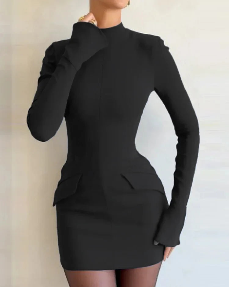 Lena | Robe Courte Unie à Manches Longues