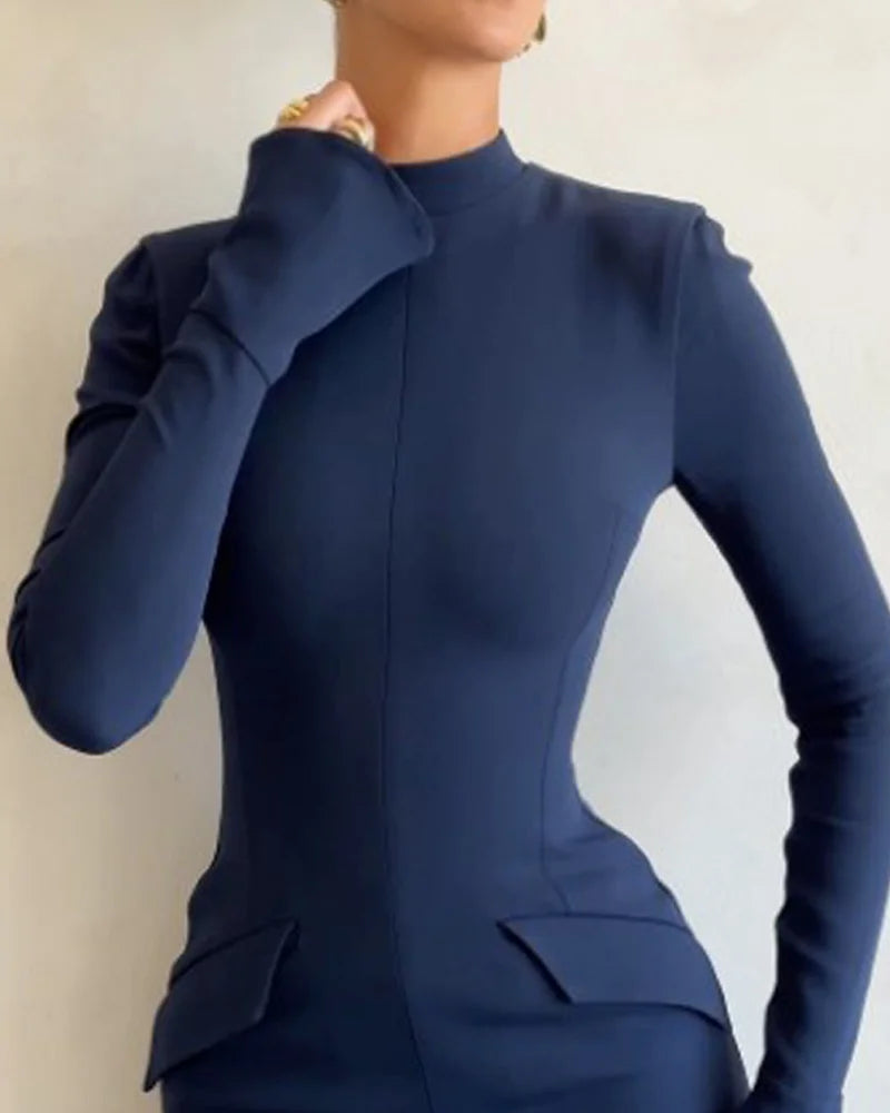 Lena | Robe Courte Unie à Manches Longues