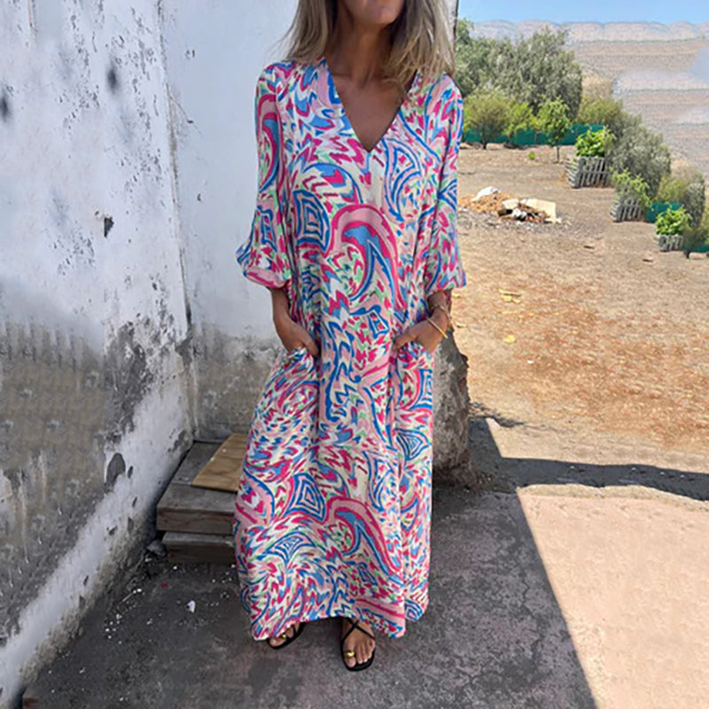 Maëlle | Robe Maxi Bohème à Imprimé Abstrait
