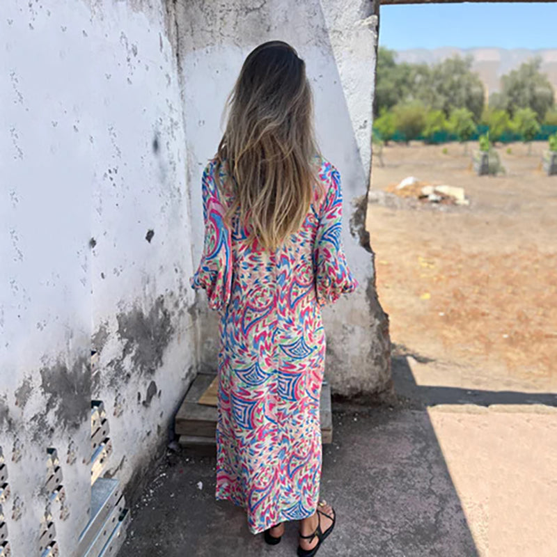Maëlle | Robe Maxi Bohème à Imprimé Abstrait