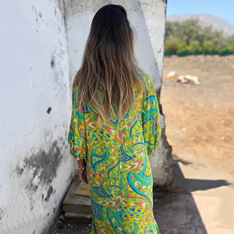 Maëlle | Robe Maxi Bohème à Imprimé Abstrait