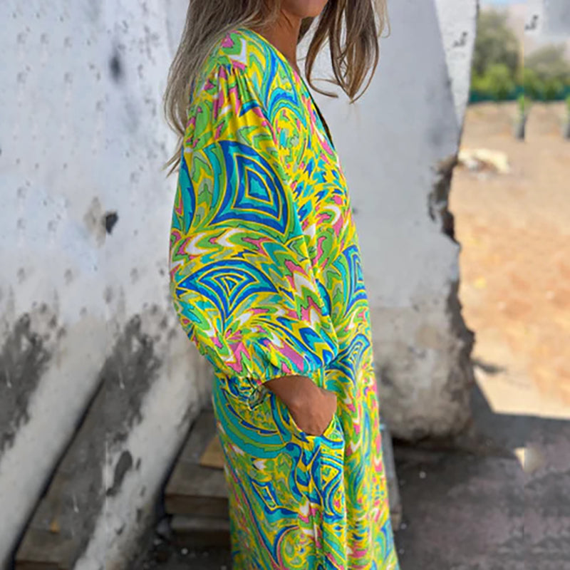 Maëlle | Robe Maxi Bohème à Imprimé Abstrait