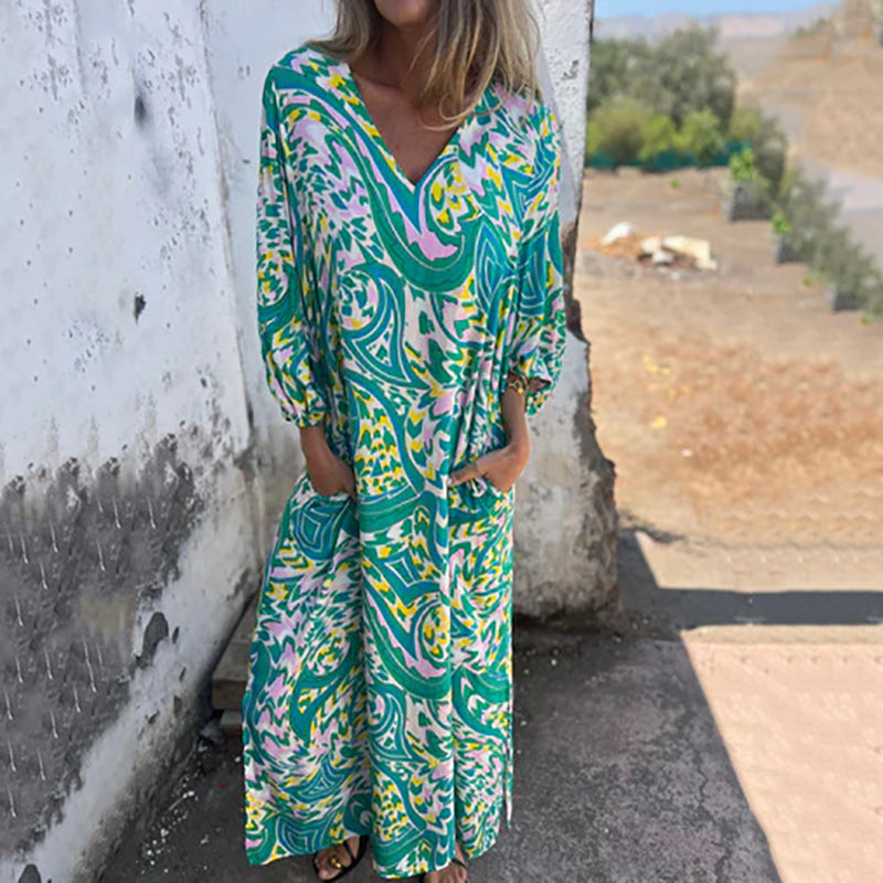 Maëlle | Robe Maxi Bohème à Imprimé Abstrait