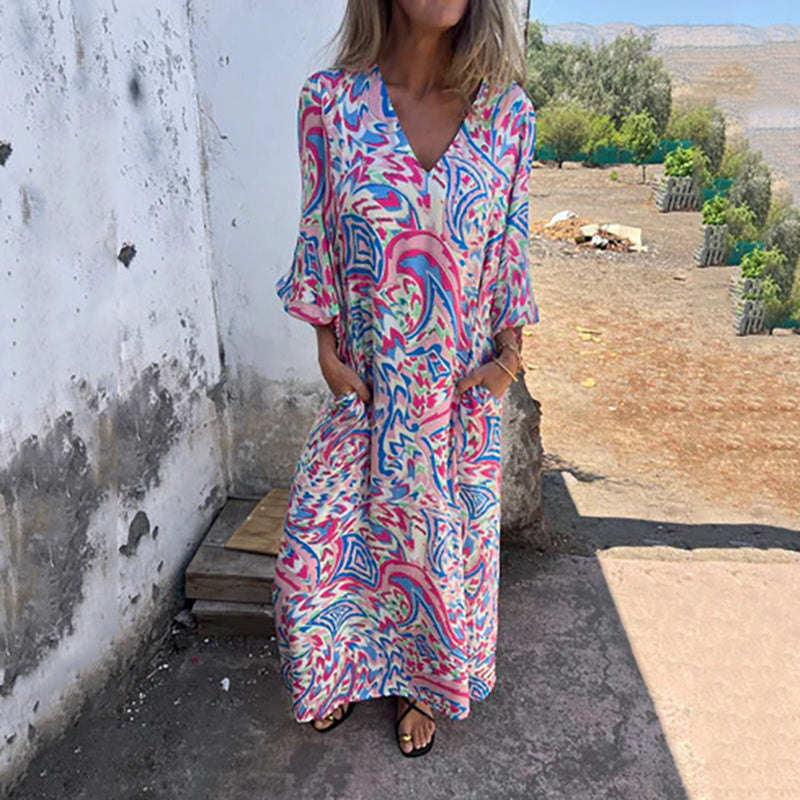 Maëlle | Robe Maxi Bohème à Imprimé Abstrait