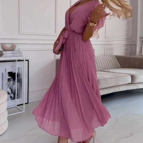 Amélie | Robe Plissée Fluide à Col V