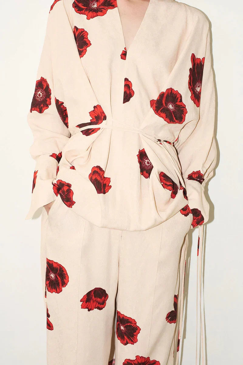 Château Luxe Paris™ | Robe Sahara Print Kimono Coquelicot