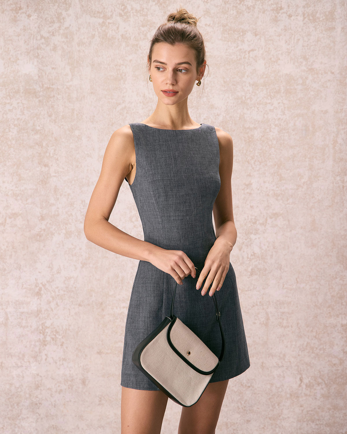 Melanie | Robe Mini Sans Manches à Col Bateau