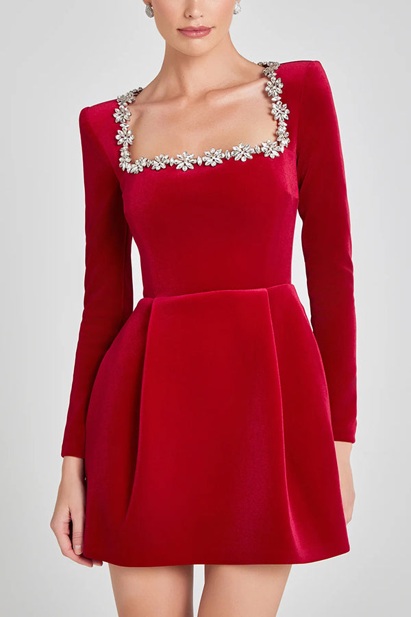 Solena | Robe Mini en Velours à Bijoux et Poches