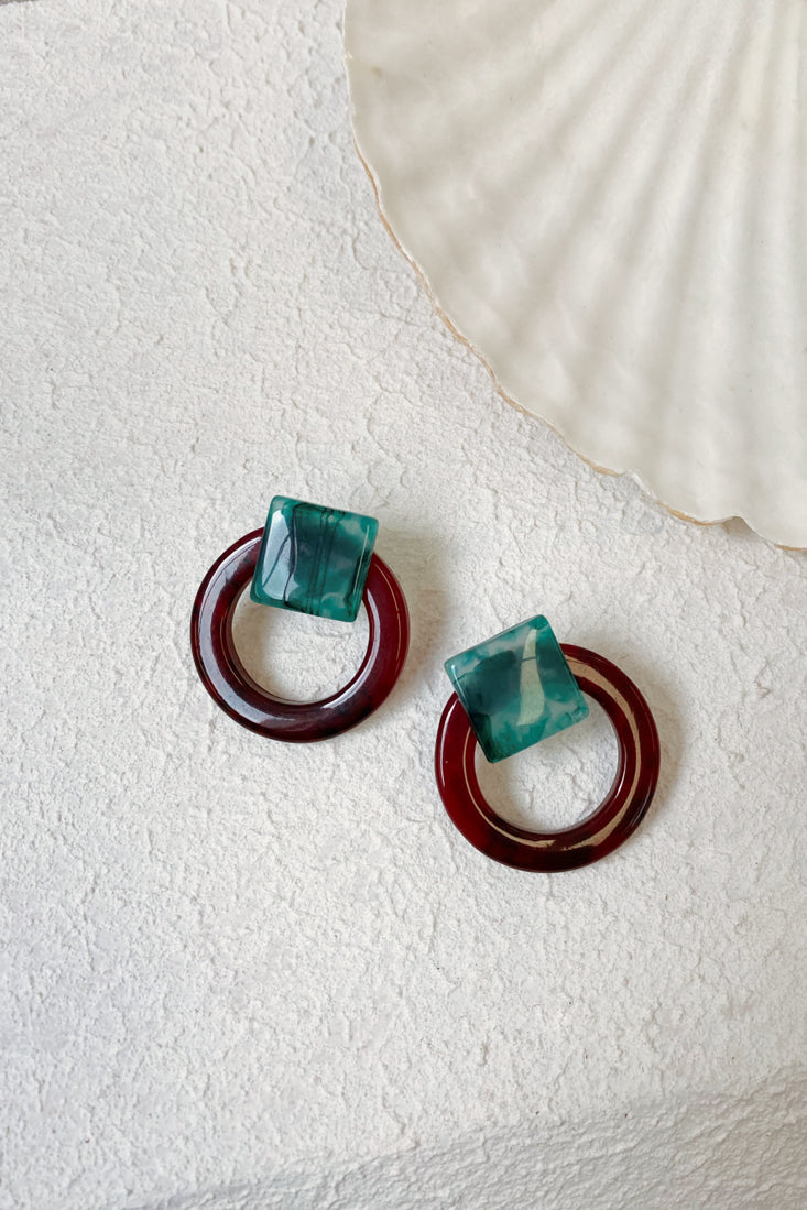 Boucles d'oreilles carrées et rondes marbrées adorables marron