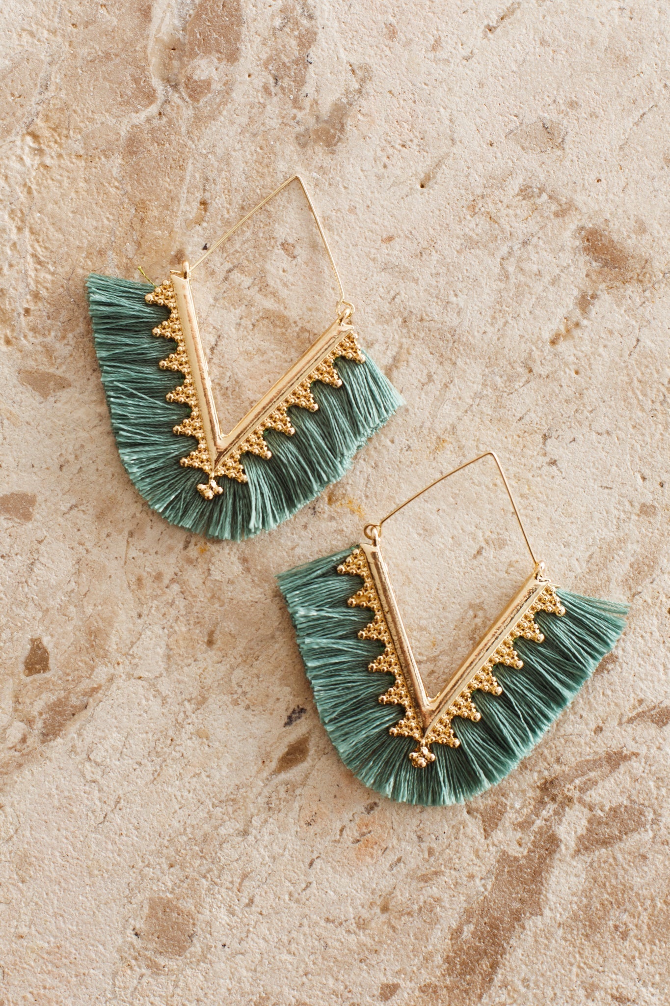 Boucles d'oreilles à franges dorées Sheba Vert