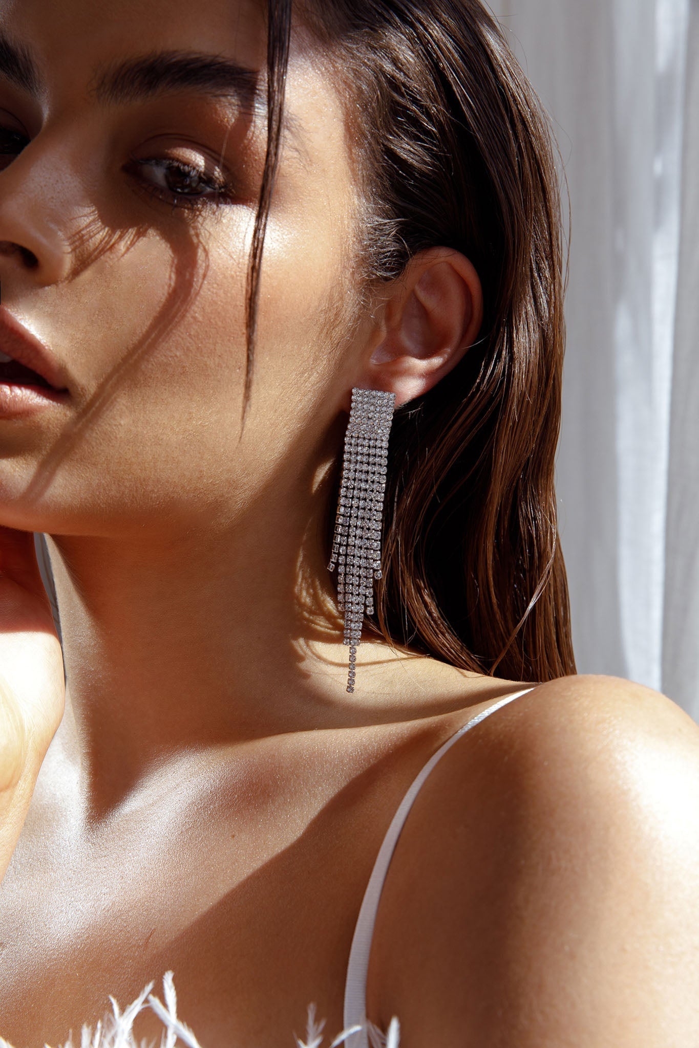 Boucles d'oreilles à franges en diamants Zarah Argent