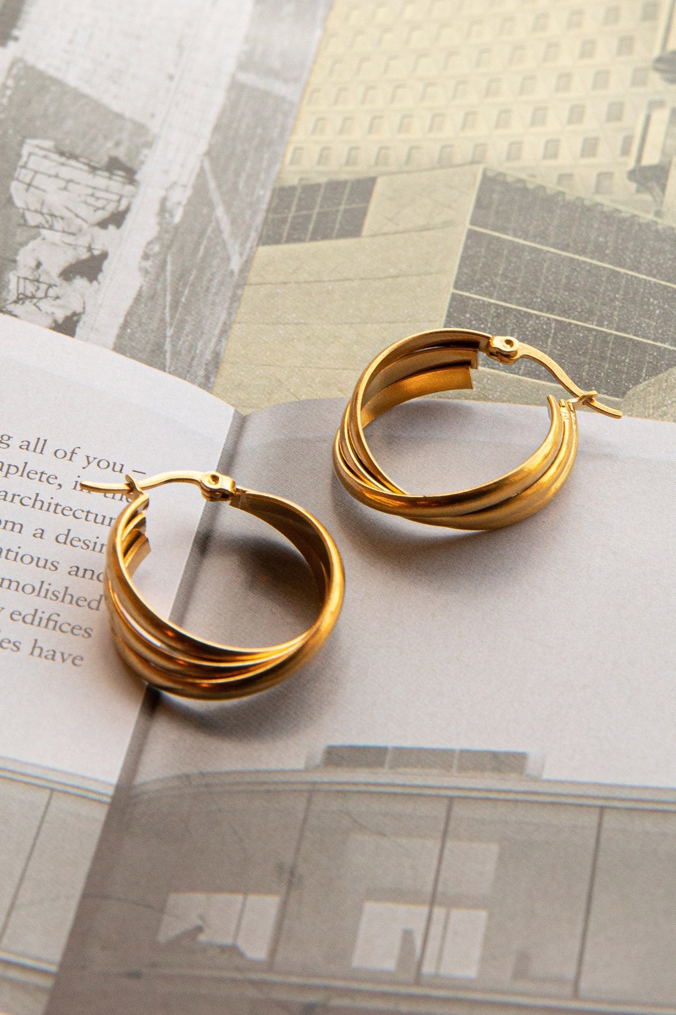 Boucles d'oreilles Mona Triple Anneau Or