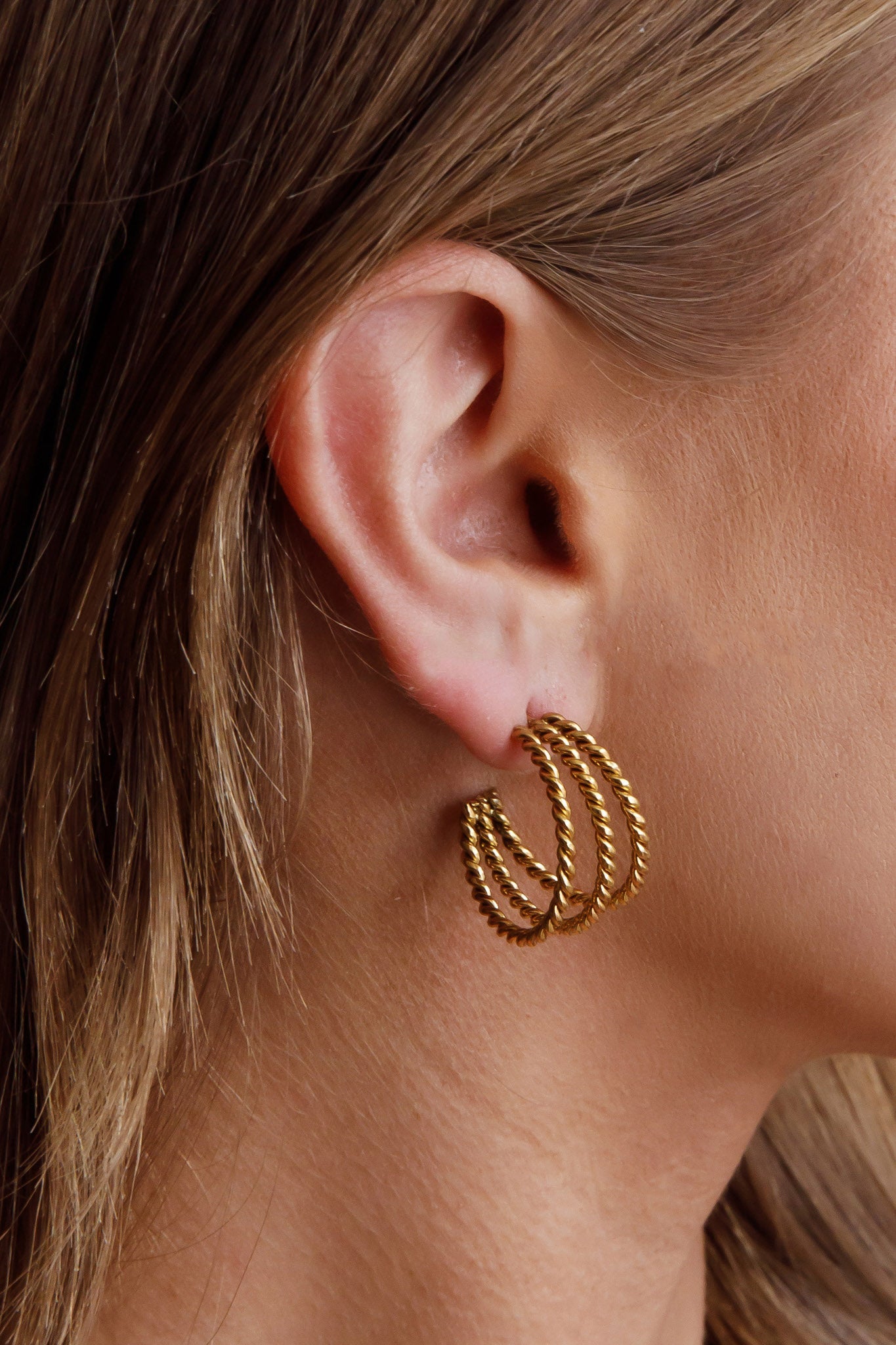 Boucles d'oreilles créoles ouvertes triples San Francisco en or