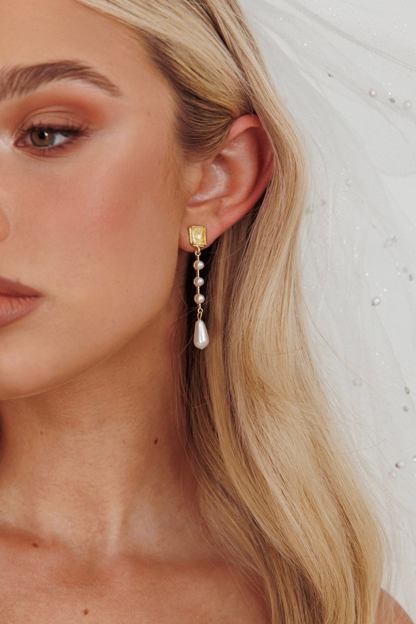 Boucles d'oreilles goutte en perles et cristaux Mercy Or