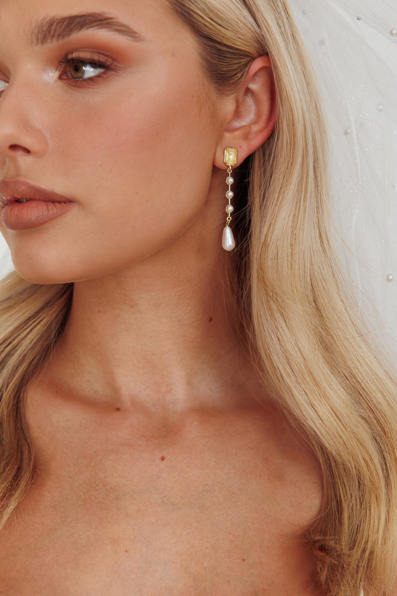 Boucles d'oreilles goutte en perles et cristaux Mercy Or