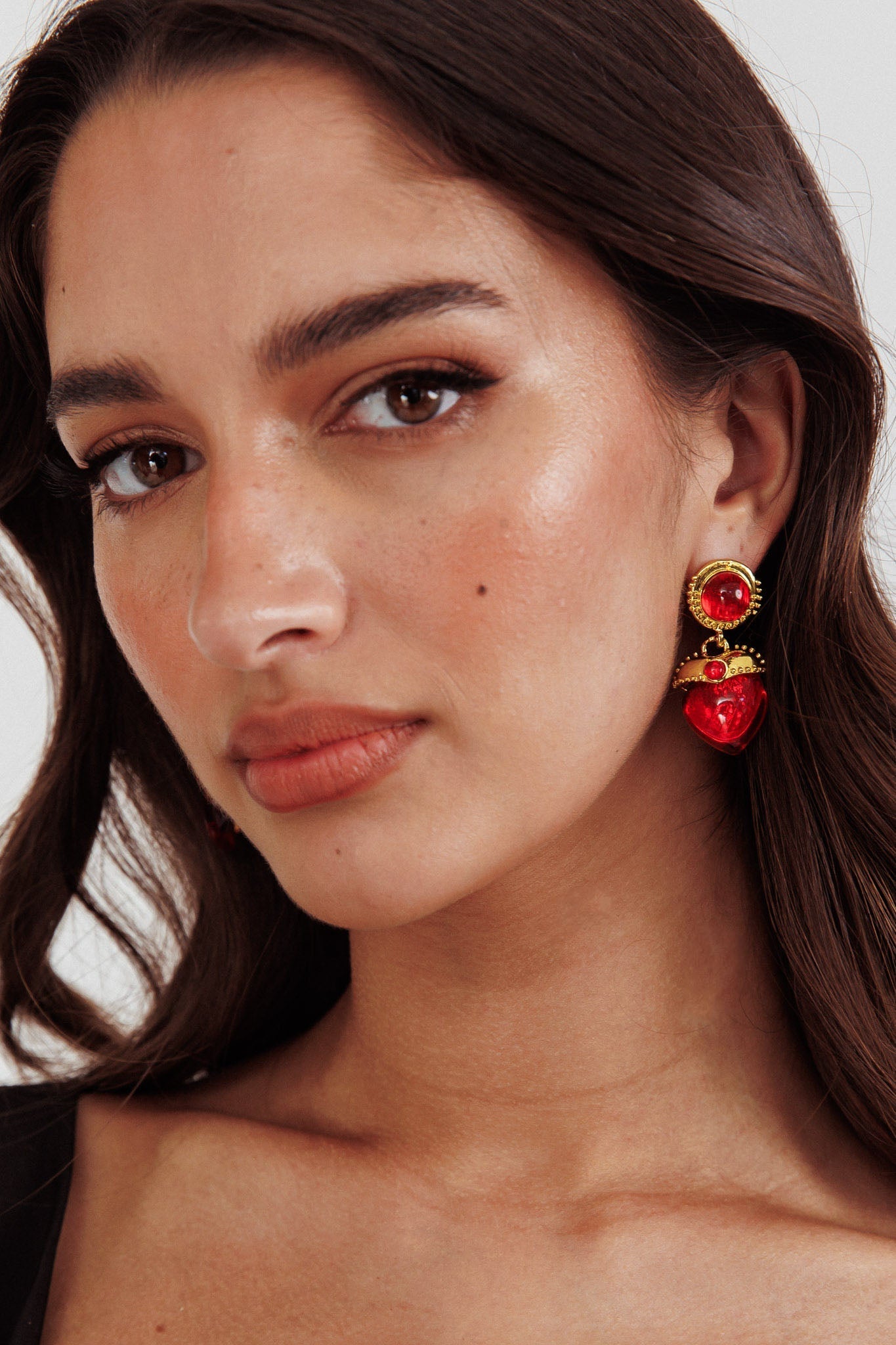 Boucles d'oreilles cœur rouge gonflé Raja en or