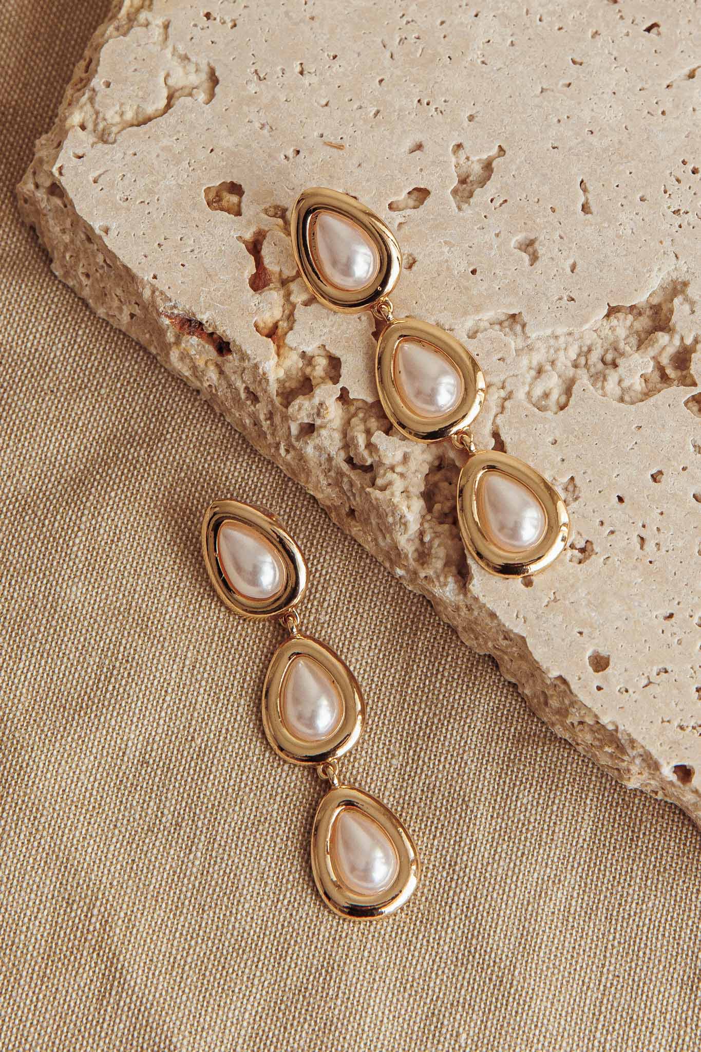 Boucles d'oreilles Marion Triple Goutte Or Perle