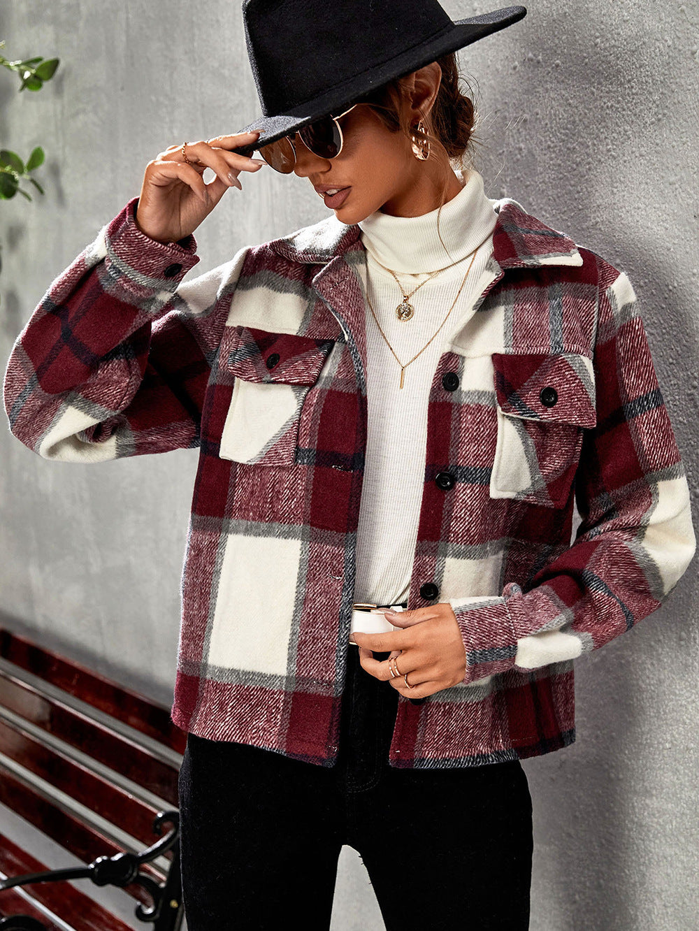 Gina™ | Veste Élégante à Revers à Carreaux