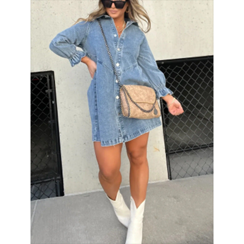 Anaïs | Robe Chemise en Jean à Manches Lanternes