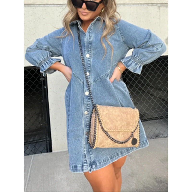 Anaïs | Robe Chemise en Jean à Manches Lanternes