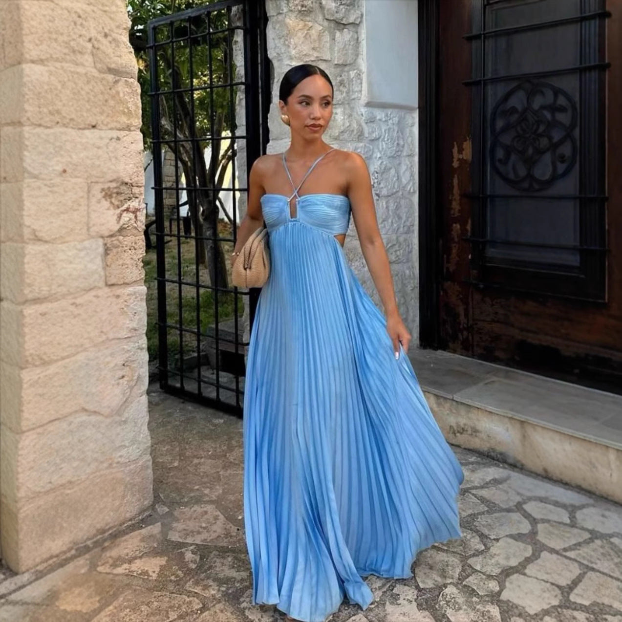 Milena | Robe Plissée & Éclat Céleste