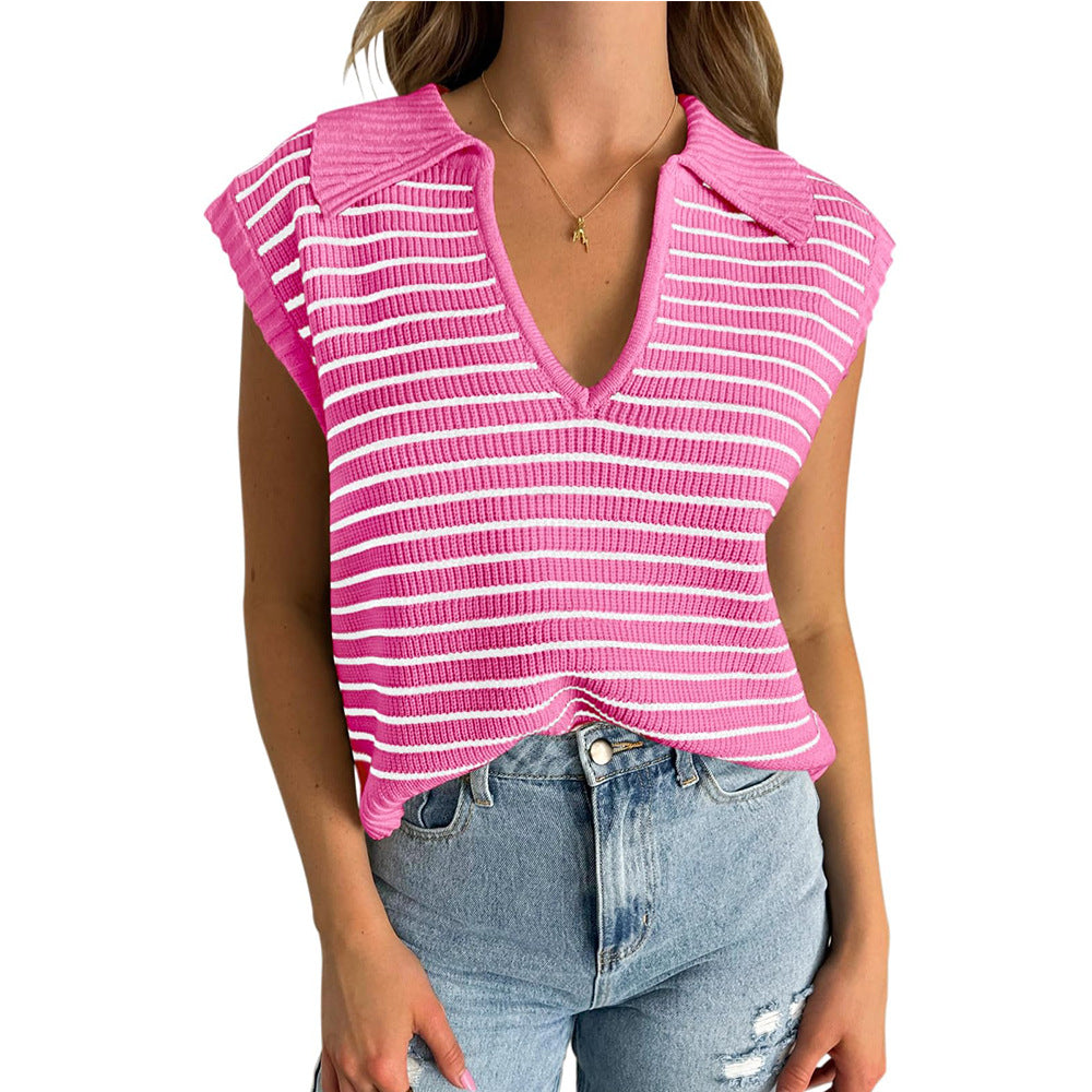 Luna™ | Pull élégant à col V rayé