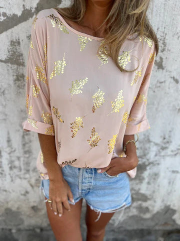 Lila | T-shirt Imprimé Doré Décontracté