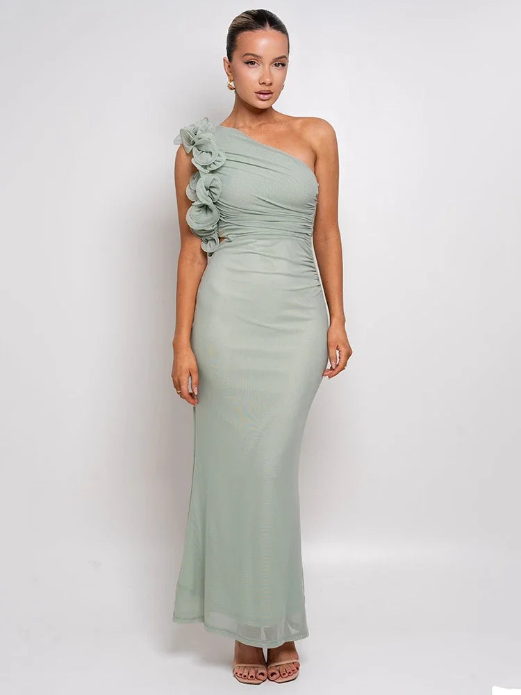 Léane | Robe Asymétrique Fleurie & Allure Sculptante