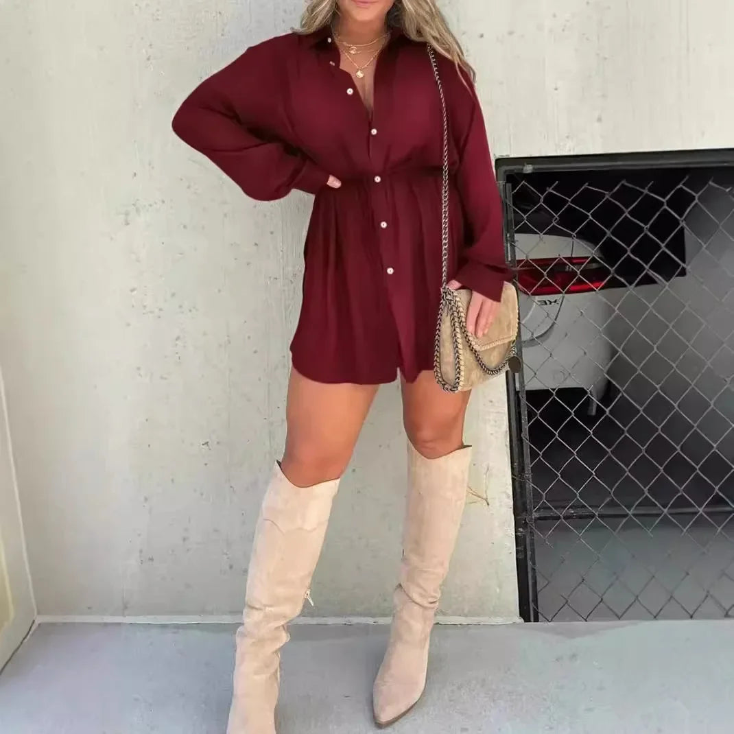 Élina | Body Chemise à Manches Longues Unie