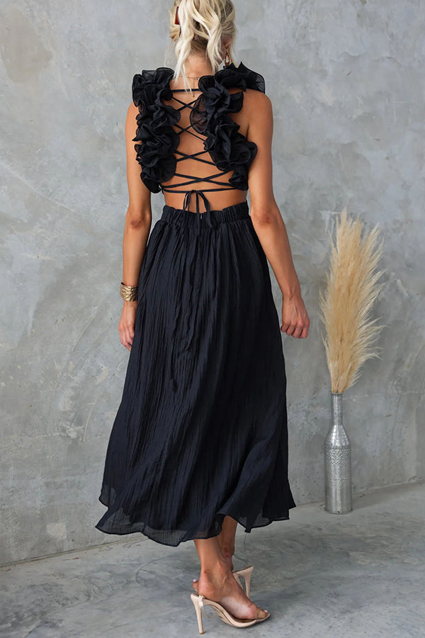 Clarisse | Robe Maxi Fleurie à Volants et Lacets au Dos