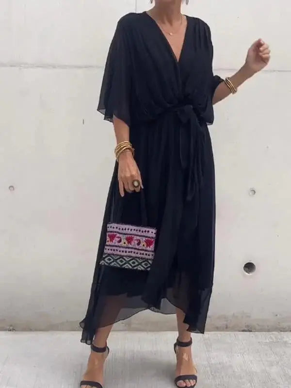Aveline | Robe Élégante en Chiffon à Col V