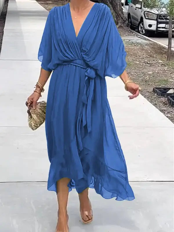 Aveline | Robe Élégante en Chiffon à Col V