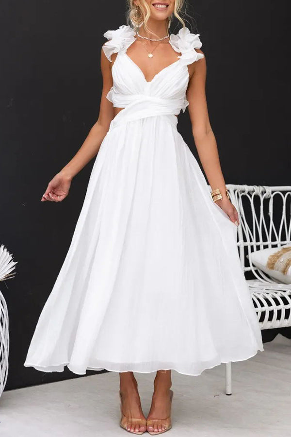 Clarisse | Robe Maxi Fleurie à Volants et Lacets au Dos
