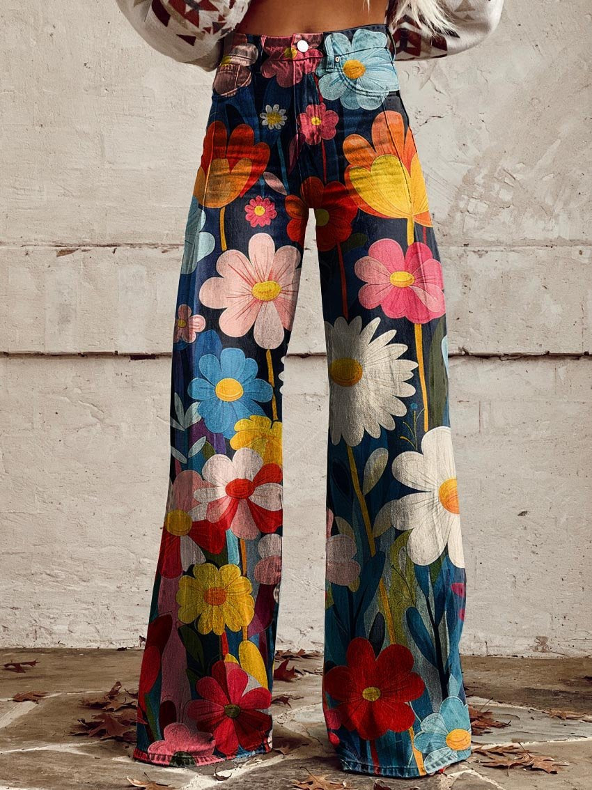 Capucine | Pantalon Large à Motif Jardin Rétro