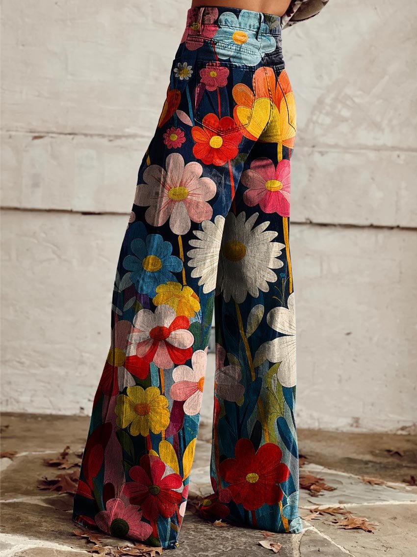 Capucine | Pantalon Large à Motif Jardin Rétro